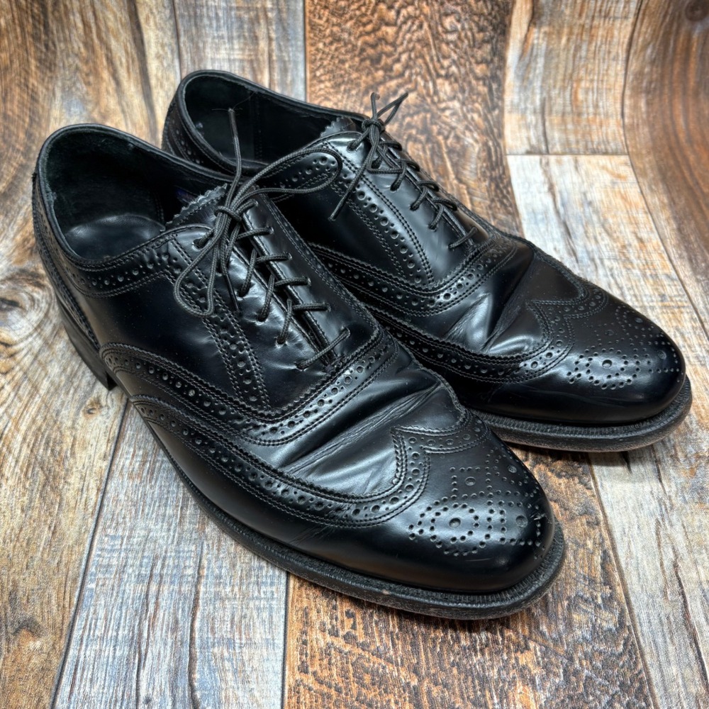 Florsheim Mens Black Leather Wingtip Brogue Oxford Dress Shoe Size 8 Style 76401